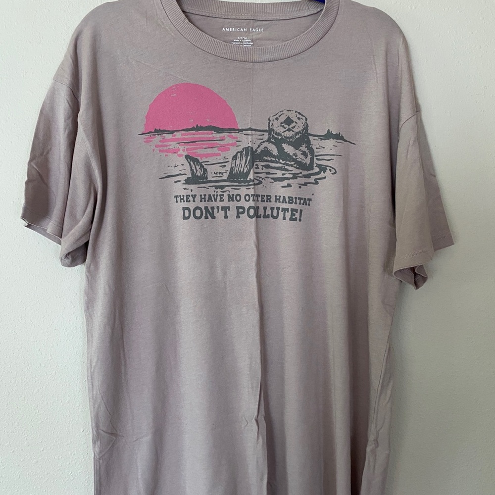 American Eagle Outfitters Gray- Mauve Graphic T-Shirt